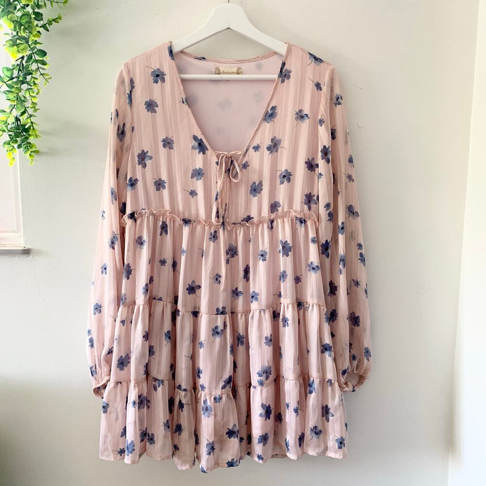 Altar'd State Pink Flowy Floral Mini Babydoll Boho Dress